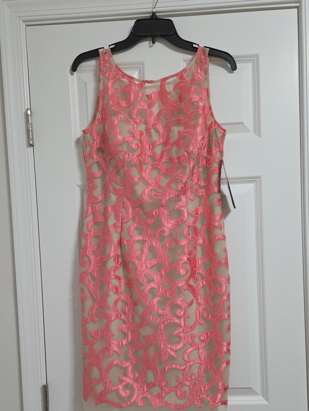 Aidan Mattox Coral Lace Sheath Dress with Nude Underlay